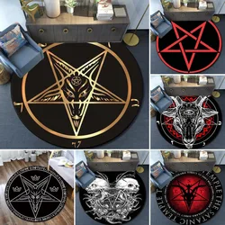 Tapis rond non ald pour salon et chambre à coucher, tapis de pied, décoration de coussin, crâne satanique, chèvre, pentagramme, aile, version démon