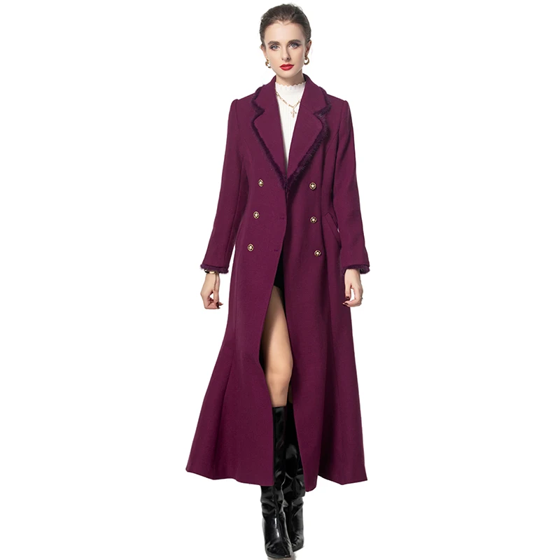 DLDENGHAN Double Breasted Tweed Coat For Women Feathers Notched Long Sleeve Office Lady Outerwear Fashion Autumn New