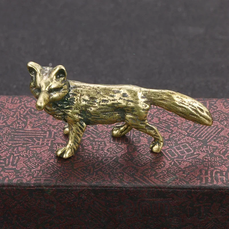 Solid Bronze Fox Ornaments Study Desk Tea Pet Handle Small Copperware