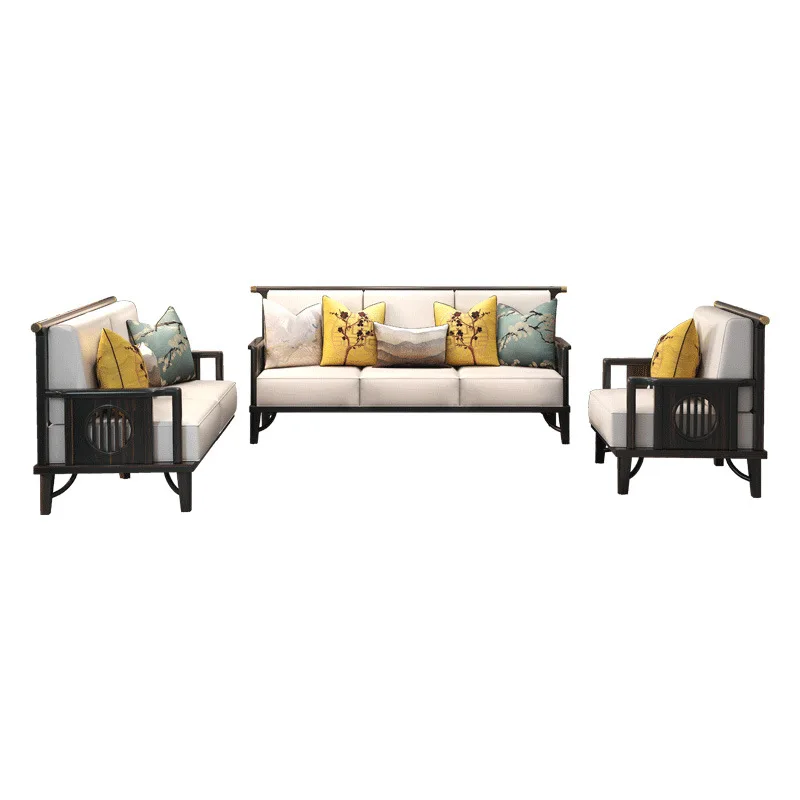 

New Chinese style, gold silk, sandalwood, sofa, modern, simple, living room, classical