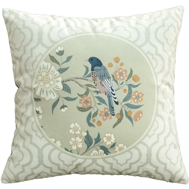 Decorative Bird Throw Pillow Case, Flowers Cushion Cover, Standard Square, Sofa Bed, One Side Print, 18x18 Inches Beige Chinese