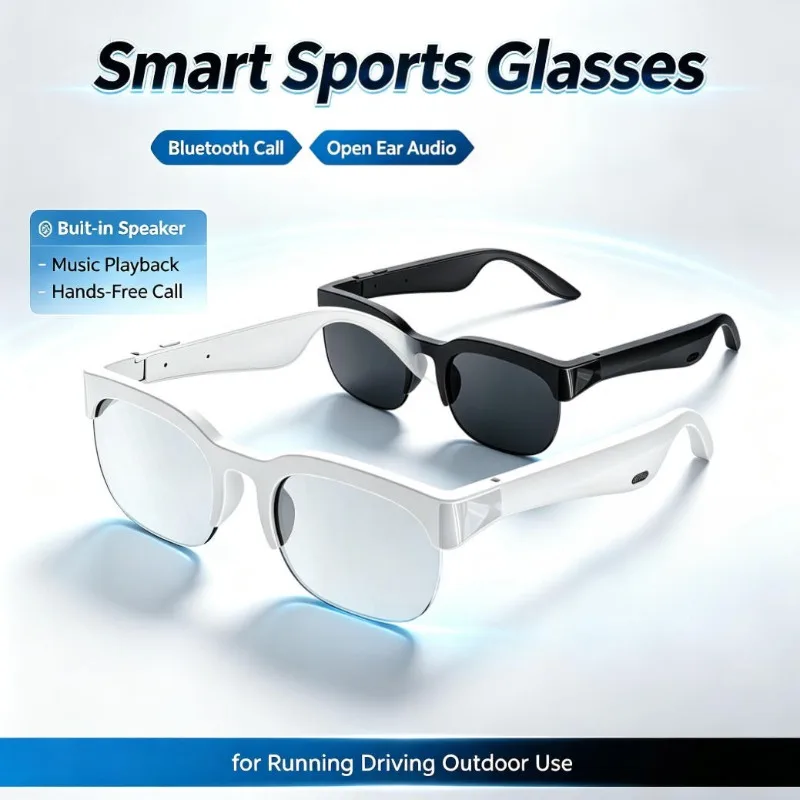 Smart Audio Glasses Bluetooth Wireless Hands‑Free Call Built‑in Speaker UV Block Blue Light Filter Eyewear for Outdoor Daily Use