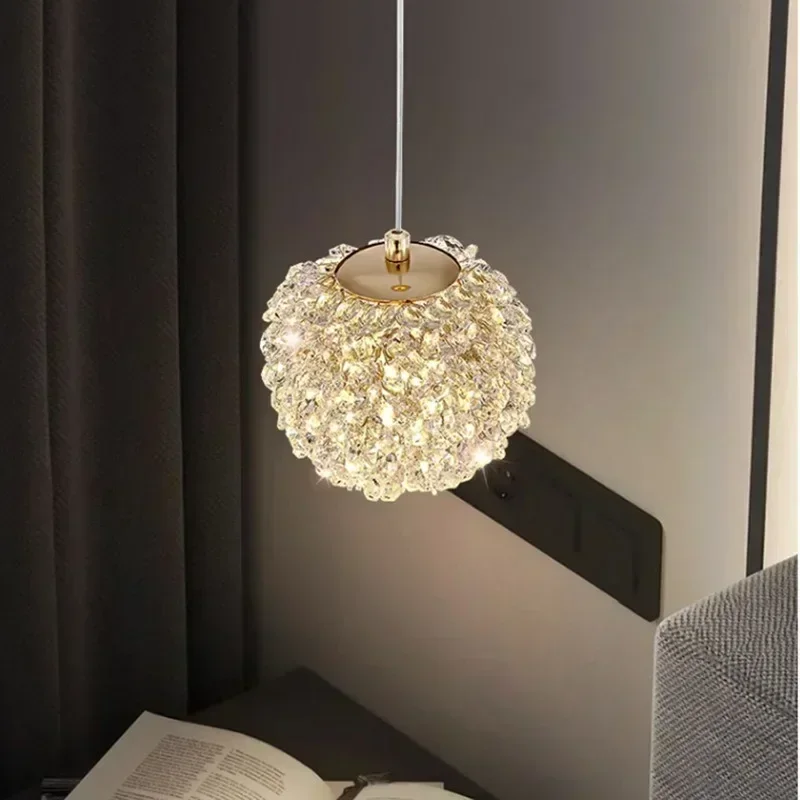 Warm Romantic Light and Luxurious Bedside Lamp Modern Style High-grade Crystal Chandelier Long-line Bedroom Corridor Lamp