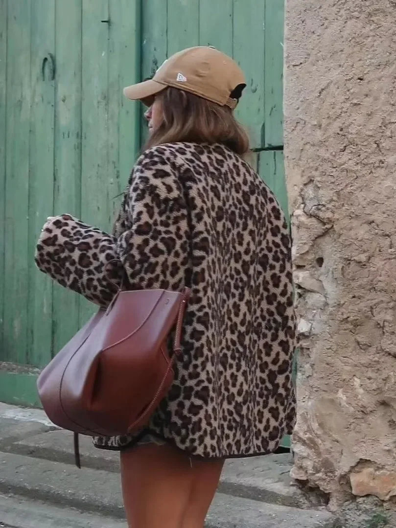 

For Summer round Neck Women's Loose Long Sleeve Casual Jacket Fall Winter American Leopard Print Thin Model Suitable