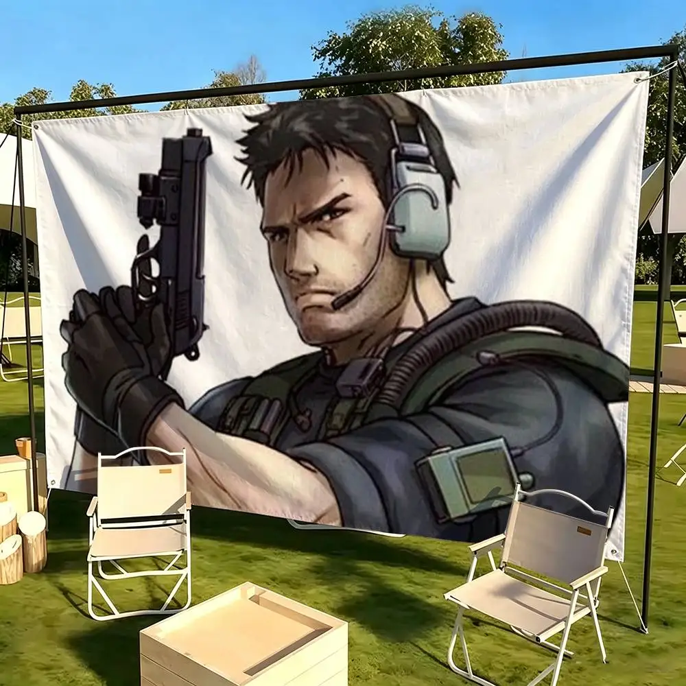 Chris Redfield Resident Evil   Flags Wall Hanging Tapestry Outdoor Garage Room Decorative flag Background Blanket