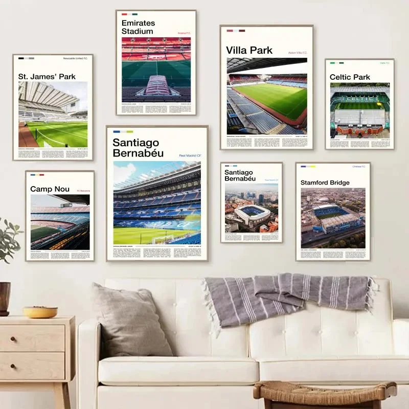 Pinturas en lienzo, estadio de fútbol de fama mundial, Camp Nou Bernabeu Etihad, estadio antiguo de Trafford, póster, arte de pared, decoración del hogar