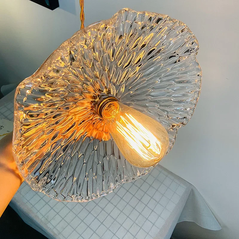 

Japanese Style Ceiling Lamp Vintage Decorative Pendant Light Dinning Table Restaurant Nodic Lotus Glass Hanging Light Fixture