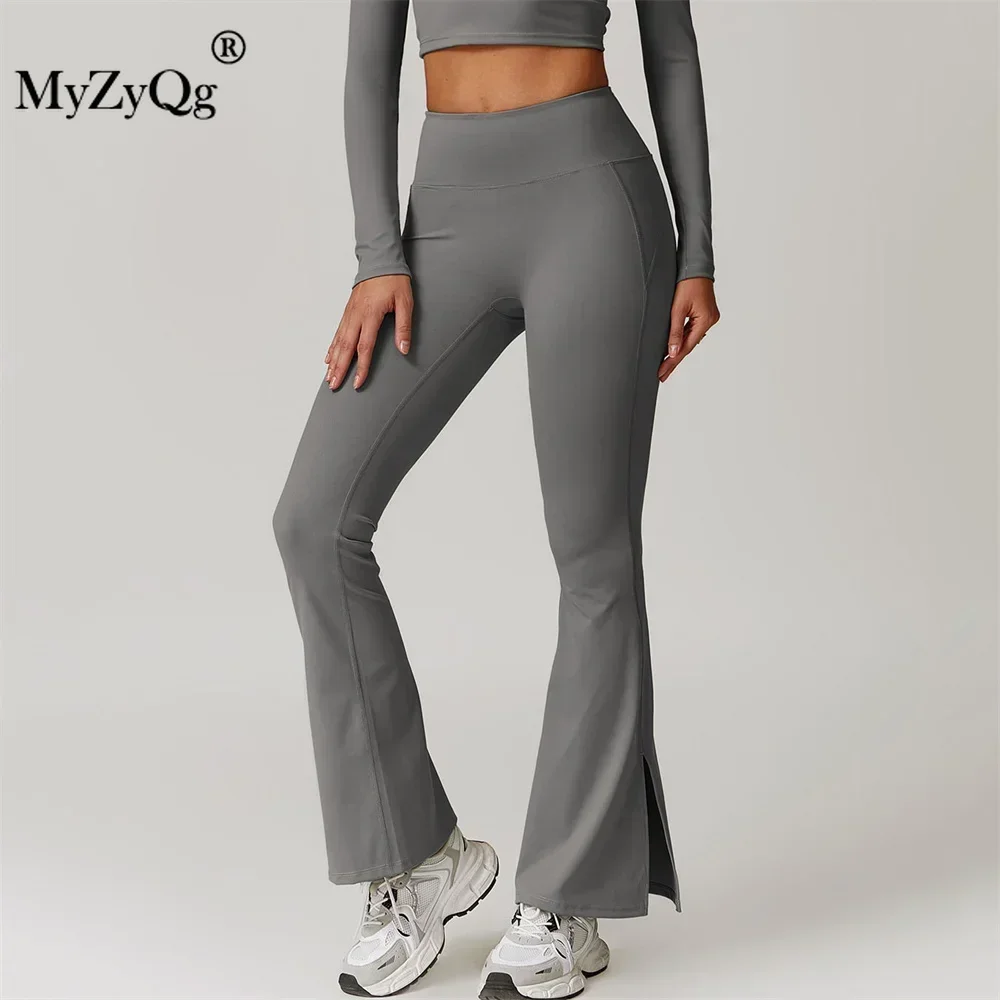 MyZyQg-mallas ajustadas de Yoga para mujer, pantalones deportivos acampanados de pierna ancha Micro elásticos para correr, pantalones deportivos de cintura alta