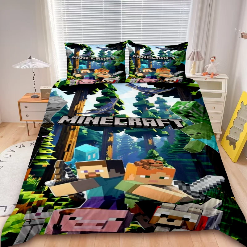 

Teens Game Duvet Cover Minecraft Monster Hunters Bedding Set Anime with Pillowcases Boys Kids Adult Gifts Bedroom Decor