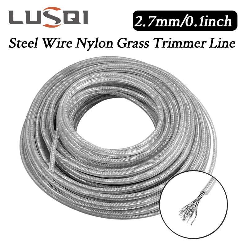 Lusqi Fio de Aço Nylon Grass Trimmer Linha Cortador de Escova Redonda Corda Trimmer Substituição Cortador de Grama 2.7 mm 5m 10m 15m
