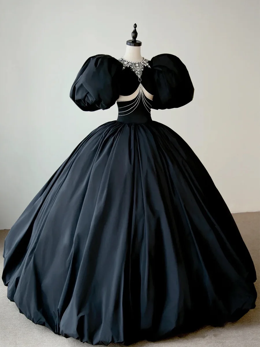 Saia fofo 2022 novo comércio exterior preto bolha manga nupcial vestido de casamento banquete passarela desempenho vestido de noite