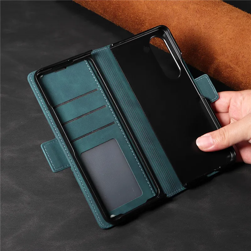 EUCAGR Flip Leather Wallet Phone Case For Samsung Galaxy Z Fold 7 6 5 4 3  ZFold6 Shockproof Soft Cover For Galaxy Z Fold7 6 5 4