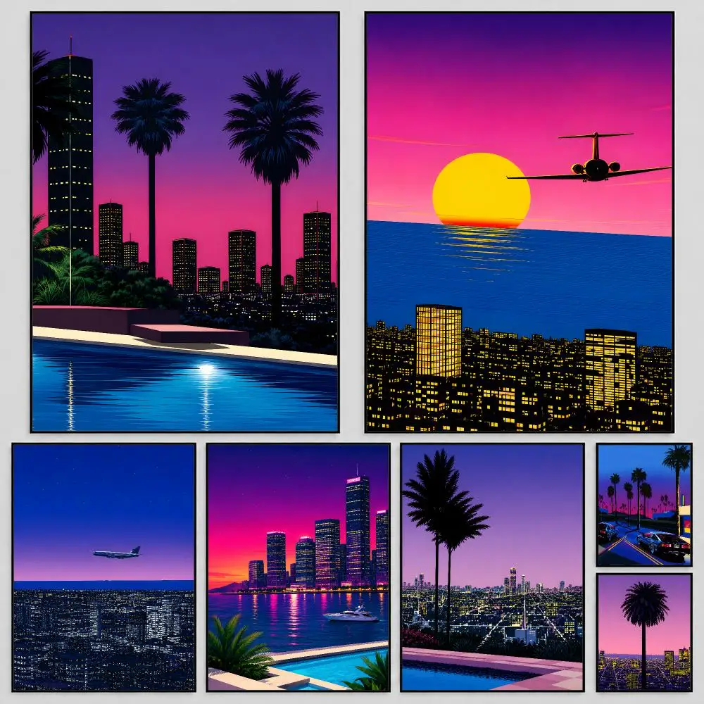 Art Hiroshi Nagai City Pop Retro Poster Self Adhesive PP Wall Art HD Gaming Room Bedroom Living Room Decor Apartment Gift