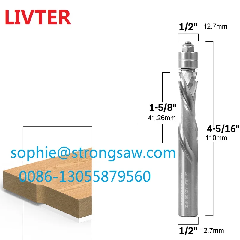 Livter Flush Trim Bits Solid Carbide Spiral Router Bits with top bearing 1/2inch Shank