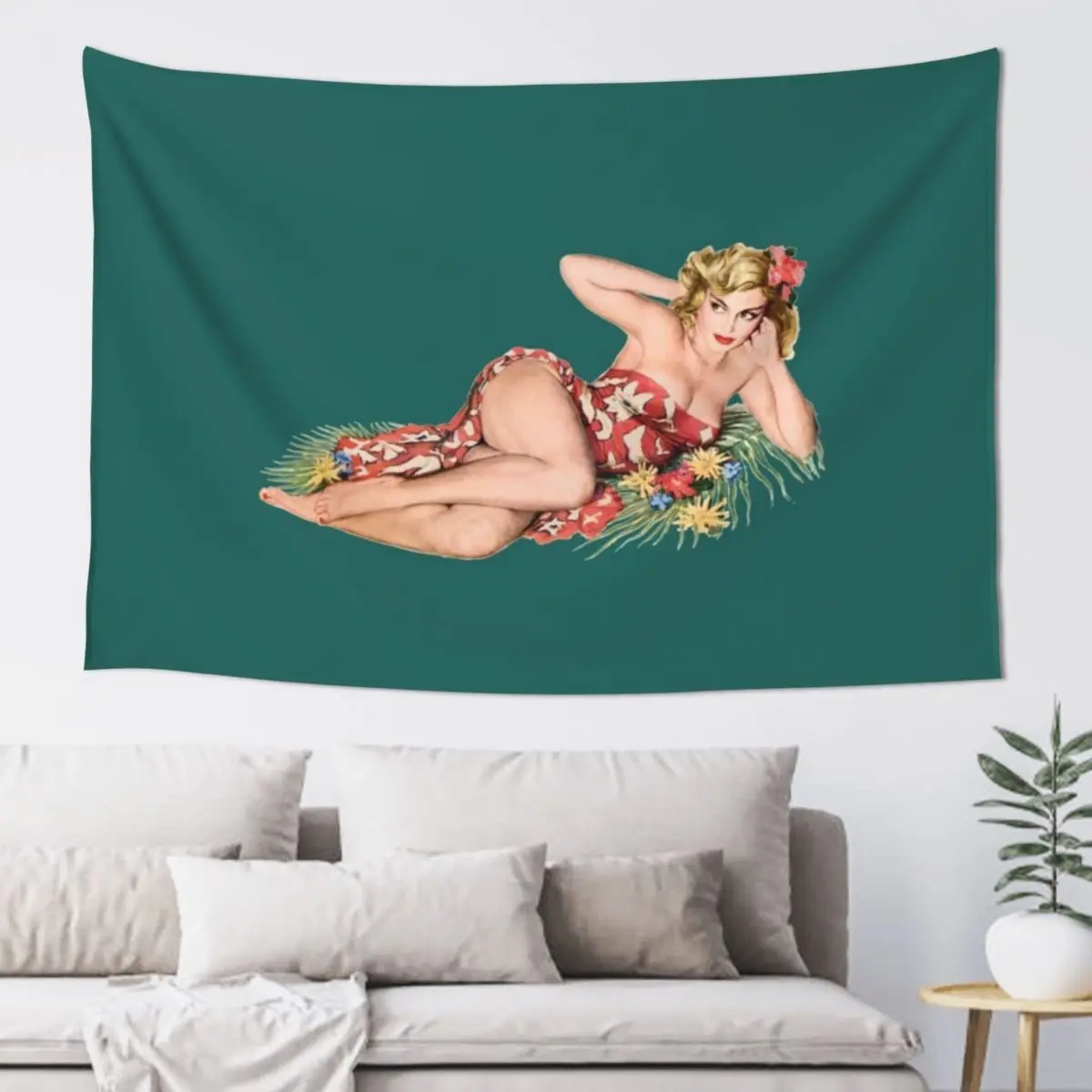 

pinup girl pretty blonde with hibiscus flowers Tapestry Bed Room Decoration Wall Hanging Wall Home Decorators Tapestry