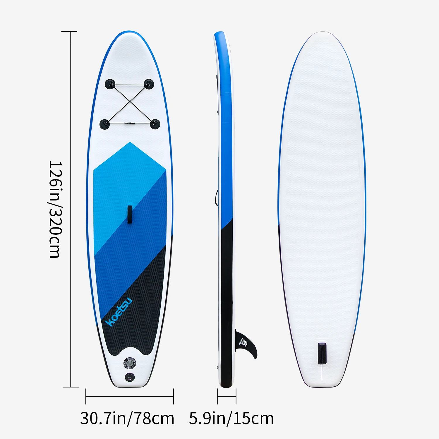 لوح مجداف قائم بطول 3.2 متر من KOETSU لوح مجداف سوب قابل للنفخ مثالي للرياضات الخارجية المائية وركوب الأمواج والمجداف والترفيه