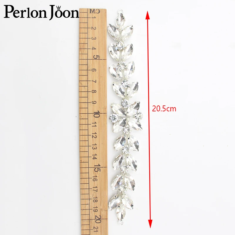 Branches leaves silver color crystal applique white glass rhinestone decorative patch sewn on shoes wedding accessories  YHZ043