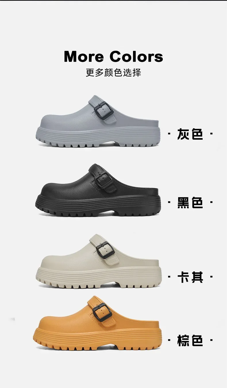 Dickbesohlte Herren-Slipper – Neuer Sommer-Stil, Slip-On, für den Außenbereich, rutschfest, höhenerhöhend, Retro, geschlossene Zehenpartie – Detail 4