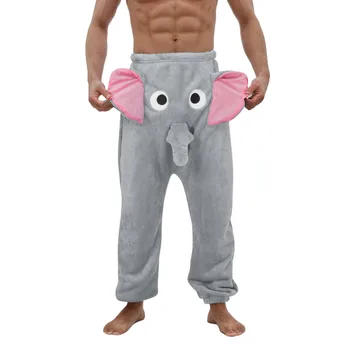 Elefante tronco calças de sono engraçado novidade humorístico brincadeira presente pijamas calças compridas flanela macia homewear dos desenhos animados pantalons