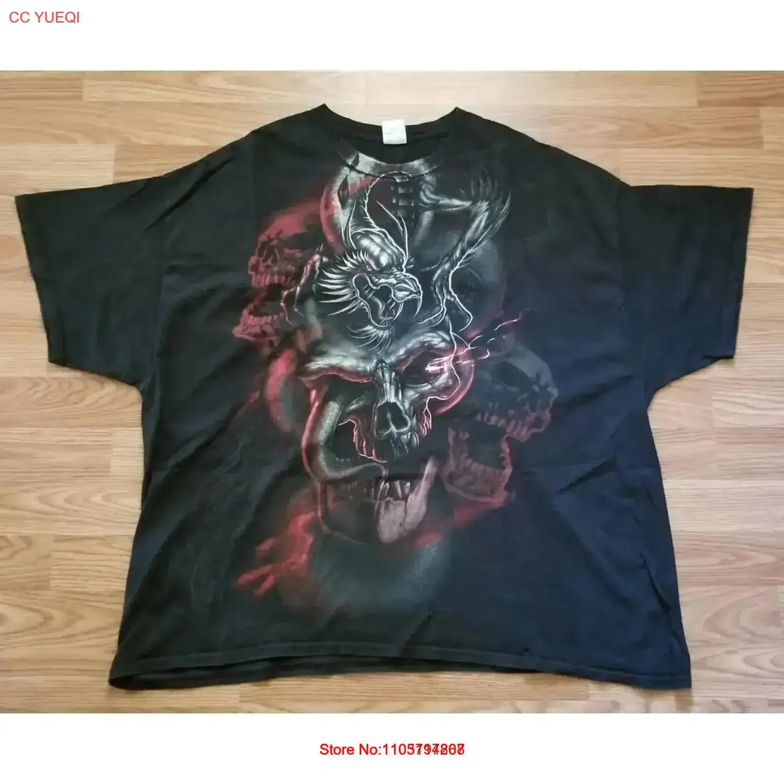 تي شيرت عتيق على شكل جماجم التنين لهب مقاس 3XL ملابس مصممة مغسولة قابلة للتنفس أنيقة أوم عتيقة مغسولة