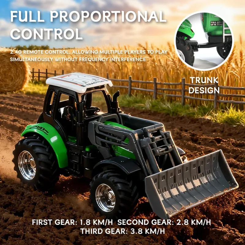 Mini RC Tractor Alloy 1:64 Scale 2.4G Remote Control Farm Engineering Vehicle Realistic Simulation Pocket Toy For Boys