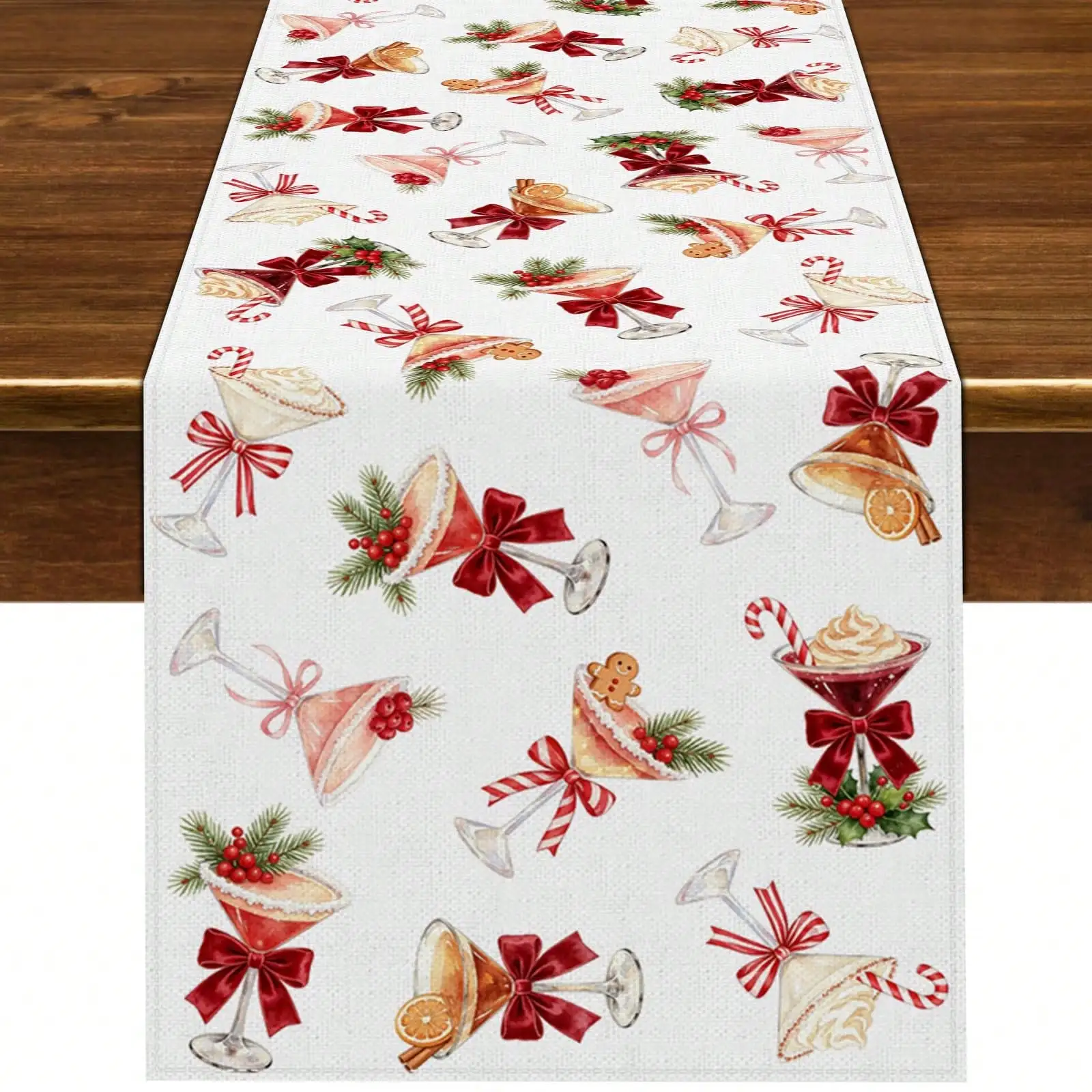 1pc Christmas Martini Table Runner Xmas Cocktail Party Decoration A Tini Bit Merry, Candy Cane, Gingerbread, New Year, Home Kitchen Dining Room Decor