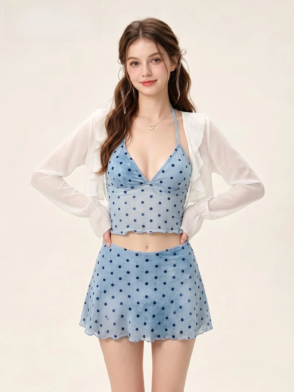 2026 New Sweet Polka Dot Two-Piece Swimsuit Women's Pure Desire Slimming Hot Spring Beach Vacation Swimwear V-Neck Sleeveless