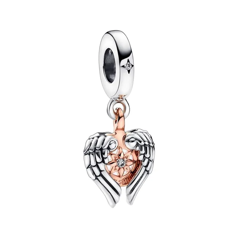 925 Sterling Silver Angel Wings Pendants Charms Clear CZ Rose Gold You Are My Shining Star Celestial Compass Jewelry For Women