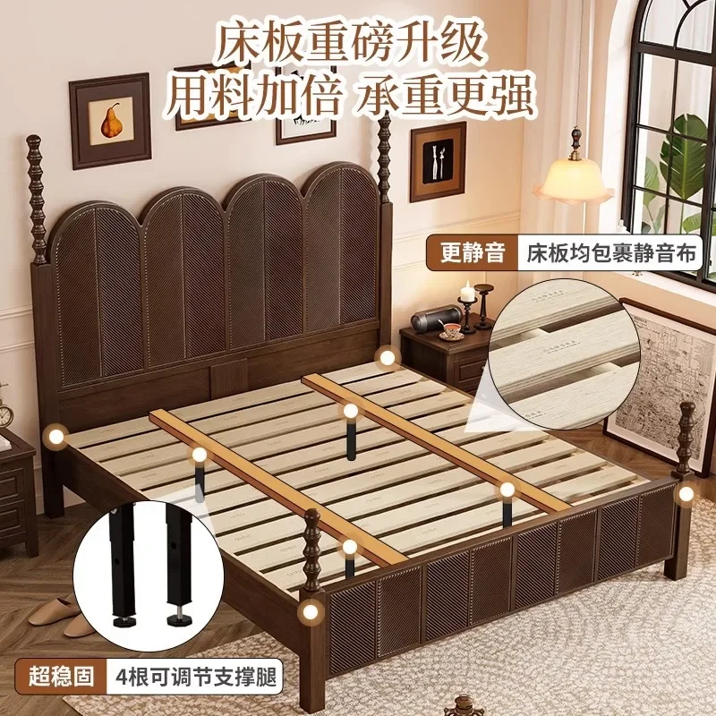 سرير أمريكي سرير من الخشب الصلب، بساطتها الحديثة، سرير مزدوج، سرير فرنسي قديم، جو راقي