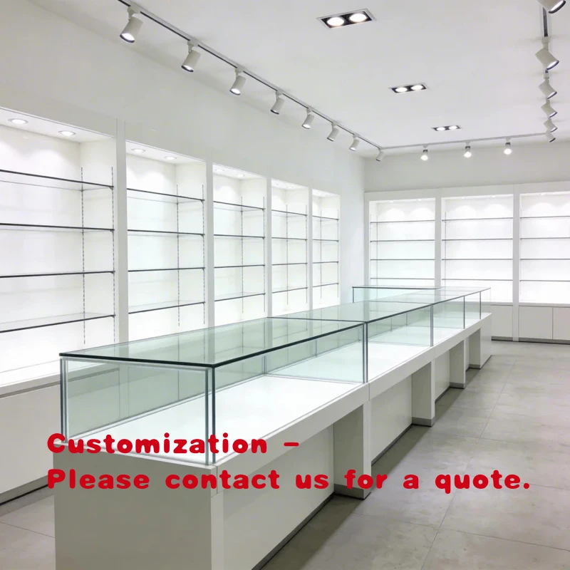 custom.Customized LED Lighting Aluminium Smoke Shop Display Showcase Island Counter Tempered Glass Lock Retail Mall Boutique