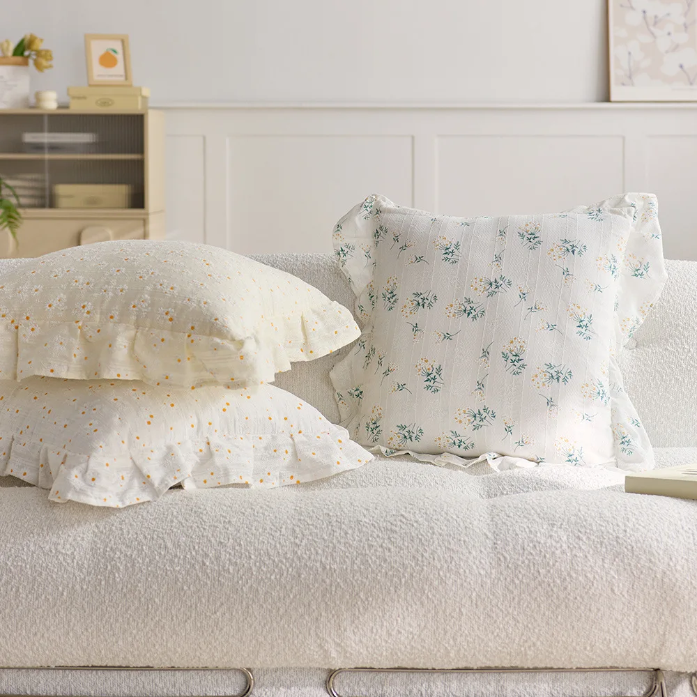 1PC Floral Pillow Shams Standard Size with Ruffles, 100% Cotton Pillowcase for Farmhouse French Country Bed Pillow Covers