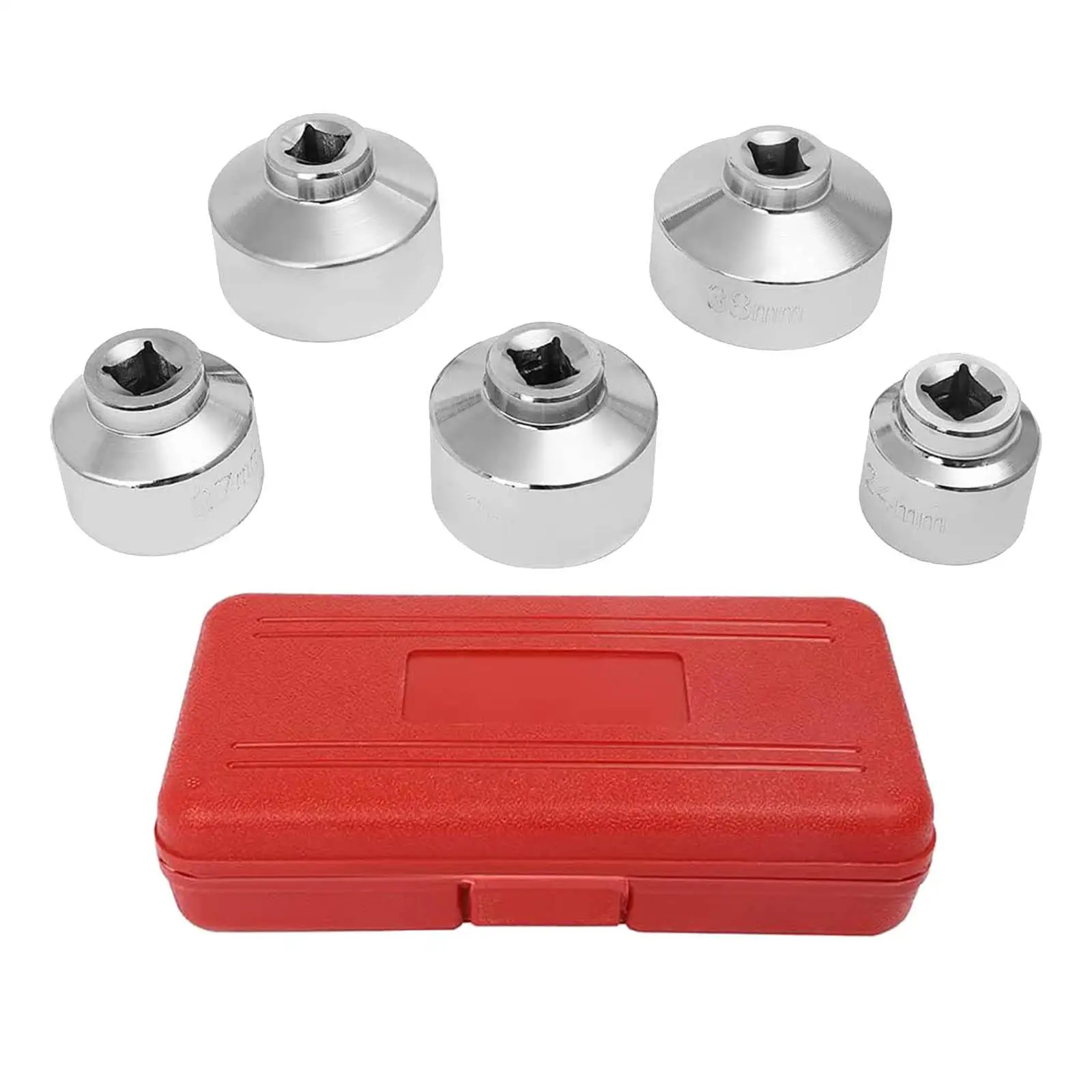 5x Universal Oil Filter Caps Wrench Socket Set 24mm 27mm 32mm 36mm 38mm with A Storage Case Removal Tool for Hyundai for Nissan
