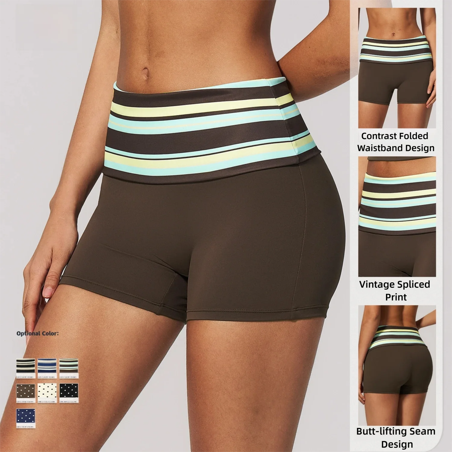 Summer Workout Shorts Color Block High Stretch Tummy Control Butt Lift Running Quick Dry Gym Yoga Fitness Activewear