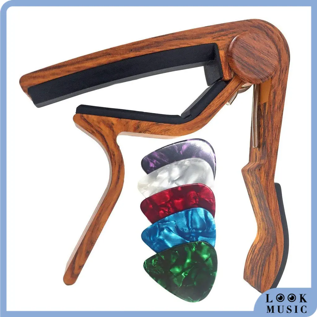 LOOK Acoustic Guitar Capo For Acoustic Or  Electric Guitars Rosewood Color With 5 Random Color Guitarra Picks Gitar Accessories