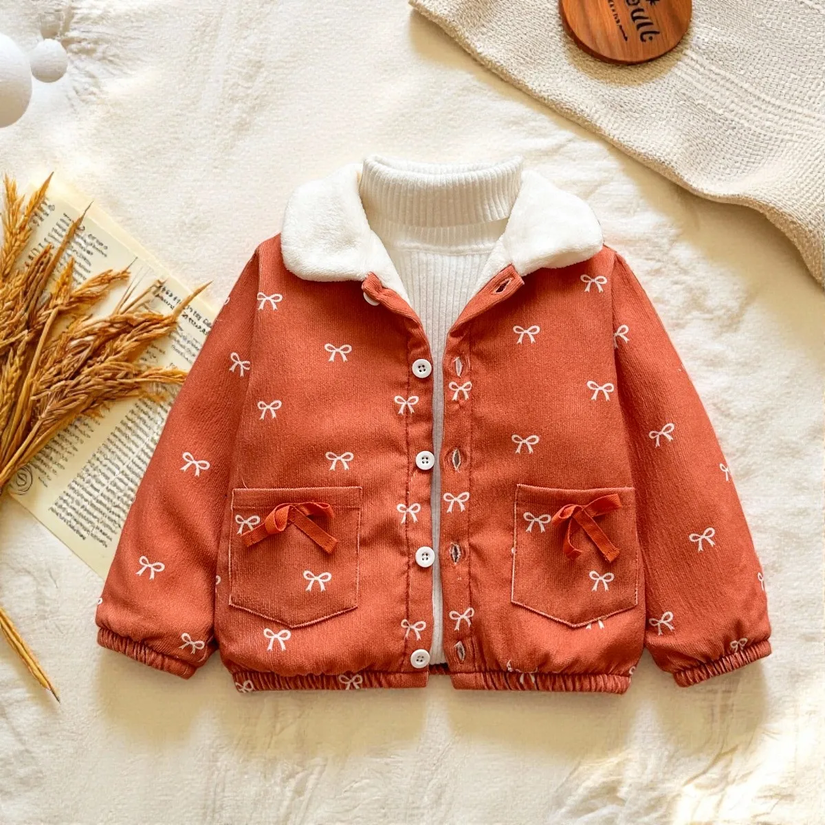 Kinder Mädchen Mantel Herbst Winter Neue Mode Warme Druck Bogen Mantel Jacke 4-7Year kinder Blumen Jacke Plus Fleece oberbekleidung