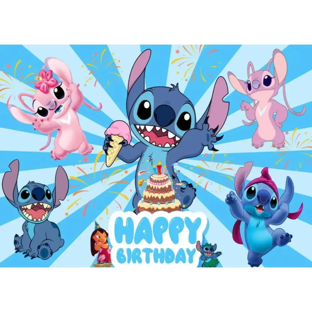 Fondos temáticos de Lilo y Stitch de dibujos animados de color rosa y azul, telón de fondo de fiesta hawaiana de verano para decoraciones de cumpleaños para niños, Baby Shower