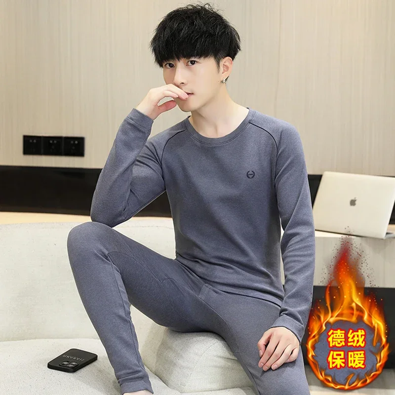 2025 Warm Underwear Men's Double Sided Cold Proof Primer Close Fitting Interior Wear Autumn Clothes and Pants Men's Set