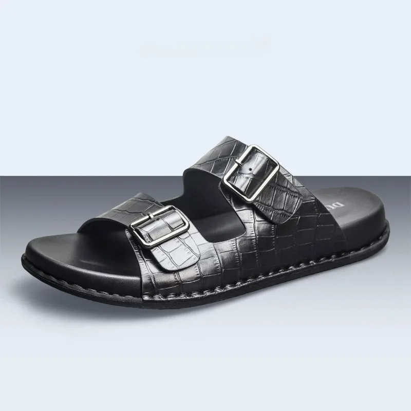 Men's Genuine Leather Slippers Summer Anti Slip Beach Shoes Male Sandals Designer Luxury Comfortable Open Toe Outdoor Sandals