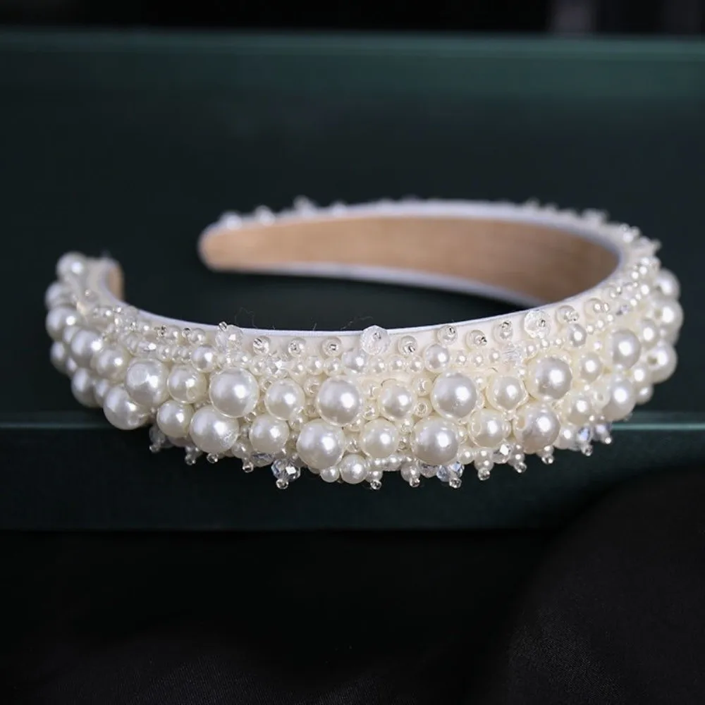 Cerchietto per capelli da sposa elegante lato largo Fasce per capelli in stile coreano barocco Fasce per capelli da donna grandi fatte a mano Ragazza