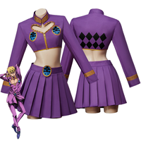 Anime JOJO's Bizarre Adventure Golden Wind Giorno Giovanna Cosplay Costume Sexy Purple Skirts Crop Top and Mini Skirts Party Set