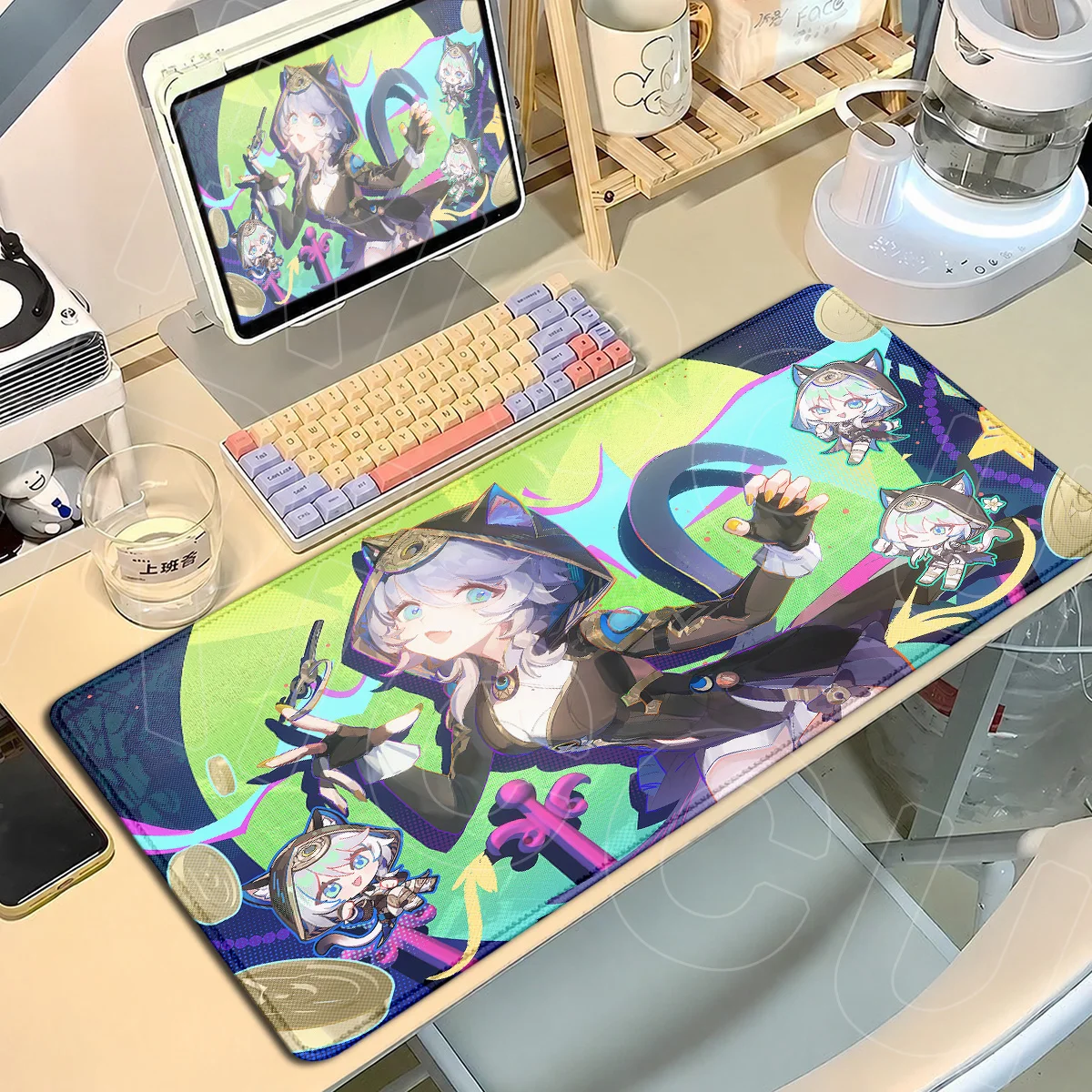Honkai Star Rail HSR New Gaming Wallpaper Kawaii Cat Ear Girl Cipher Keyboard Mat 900x400mm Locking Edge Office Cabinet Mousepad