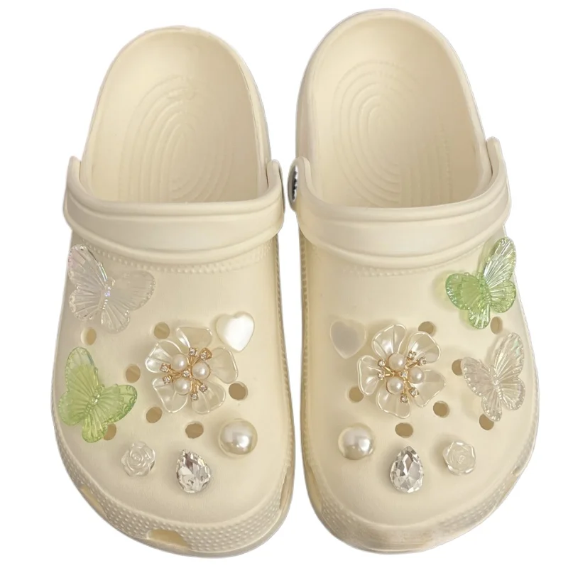 Breloques de chaussures à trous pour bricolage, tendances de la mode, fleurs de papillon vert, boucle de chaussure, décoration pour chaussures, sandales, sabots, cadeaux pour enfants