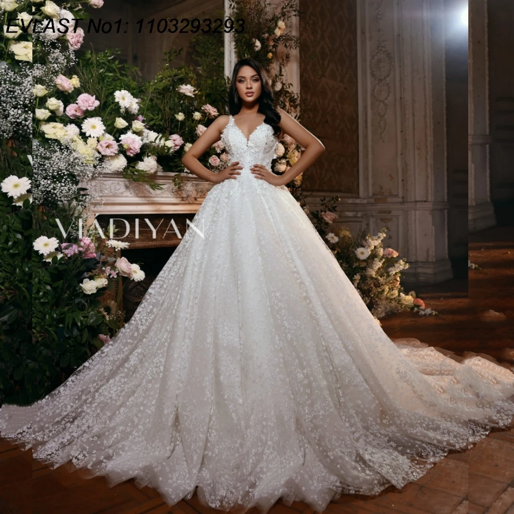 

EVLAST Customized Vintage 2026 A Line Wedding Dress Shiny Lace Applique Beaded Crystal Bridal Gown Vestidos De Novia TBD162