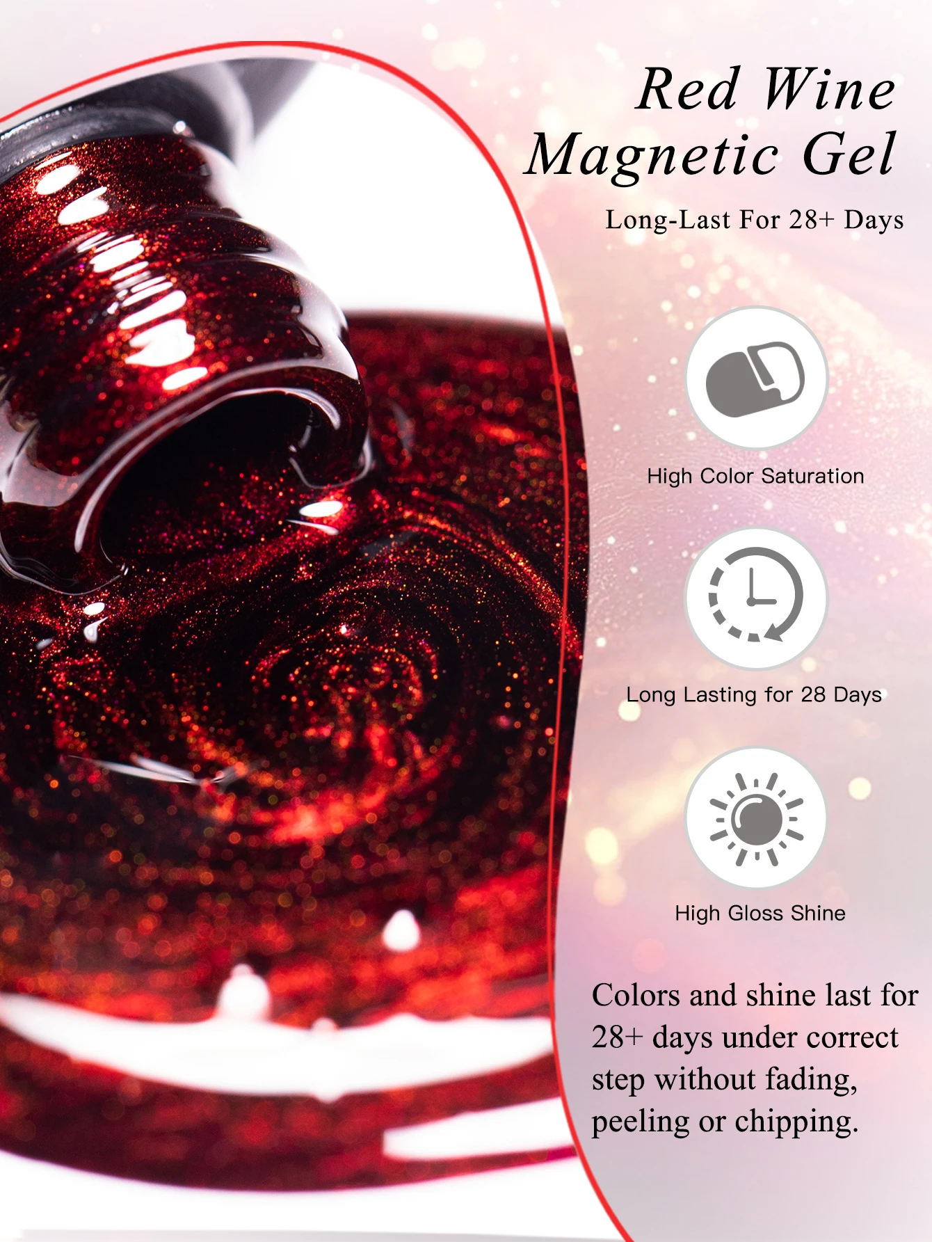 10ml FOUR LILY Czerwone Wino Magnetyczny Lakier Hybrydowy do Paznokci Brokatowy Półtrwały Długotrwały Błyszczący Zestaw do Manicure Bez HEMA/TPO