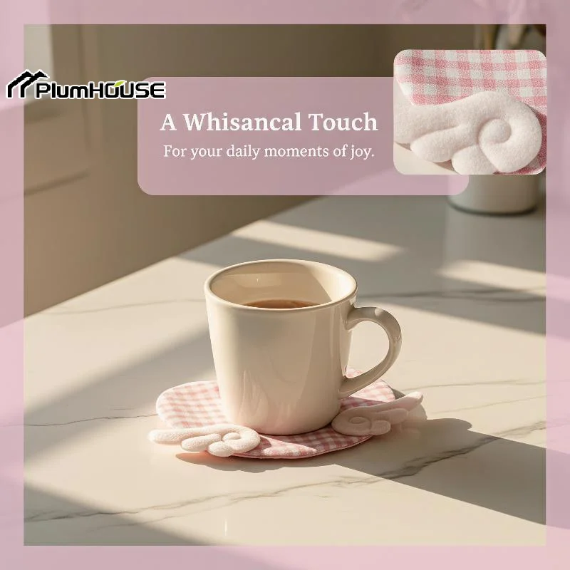 1Pcs Aesthetic Plaid Anti Scald Table Mat Sweet Girly Angel Wing Heart Coaster Cute Desk Decor Birthday Gift view 3