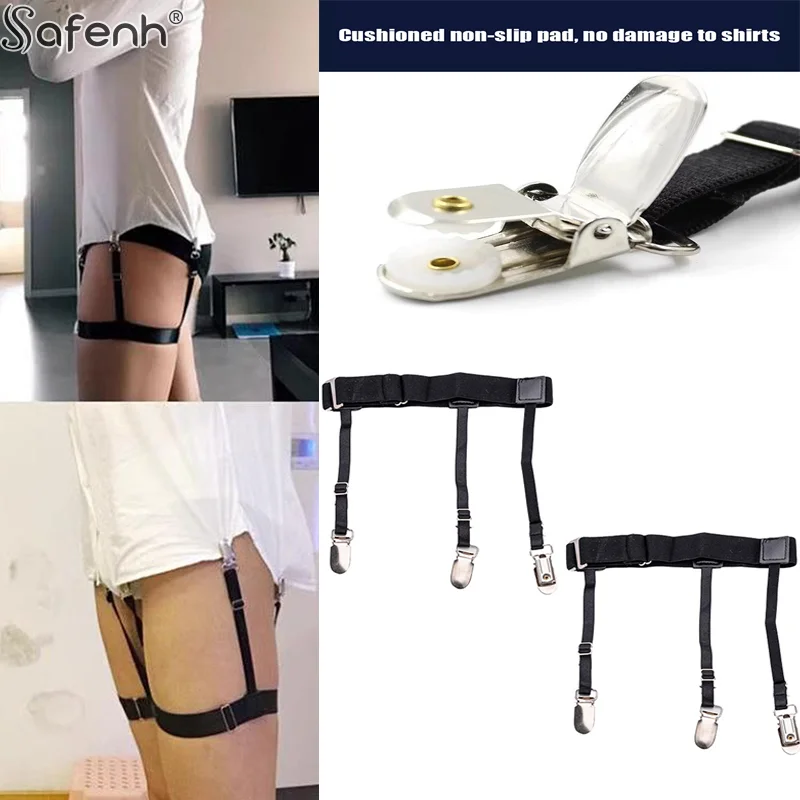 الرجال قميص البقاء حزام مع عدم الانزلاق قفل كليب شهم الساق الفخذ الحمالة الأربطة حزام موضة مطاطا موحدة قميص الأقواس #1