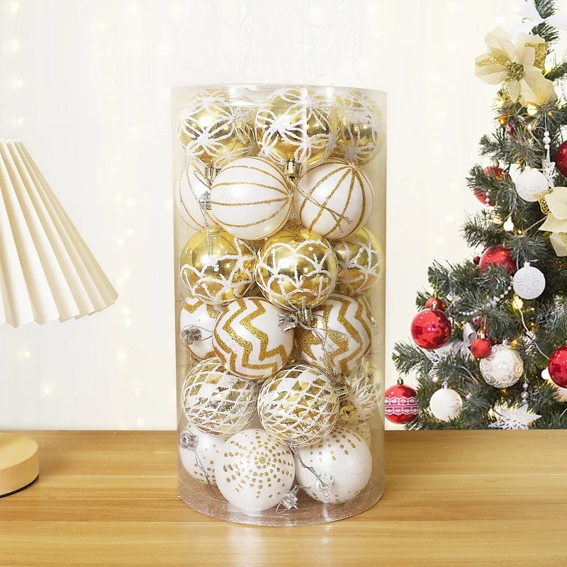 

30PCS Christmas Ball Ornaments Gold White Xmas Tree Hanging Bauble Pendants Christmas Party Home Decoration Home Festival Supply