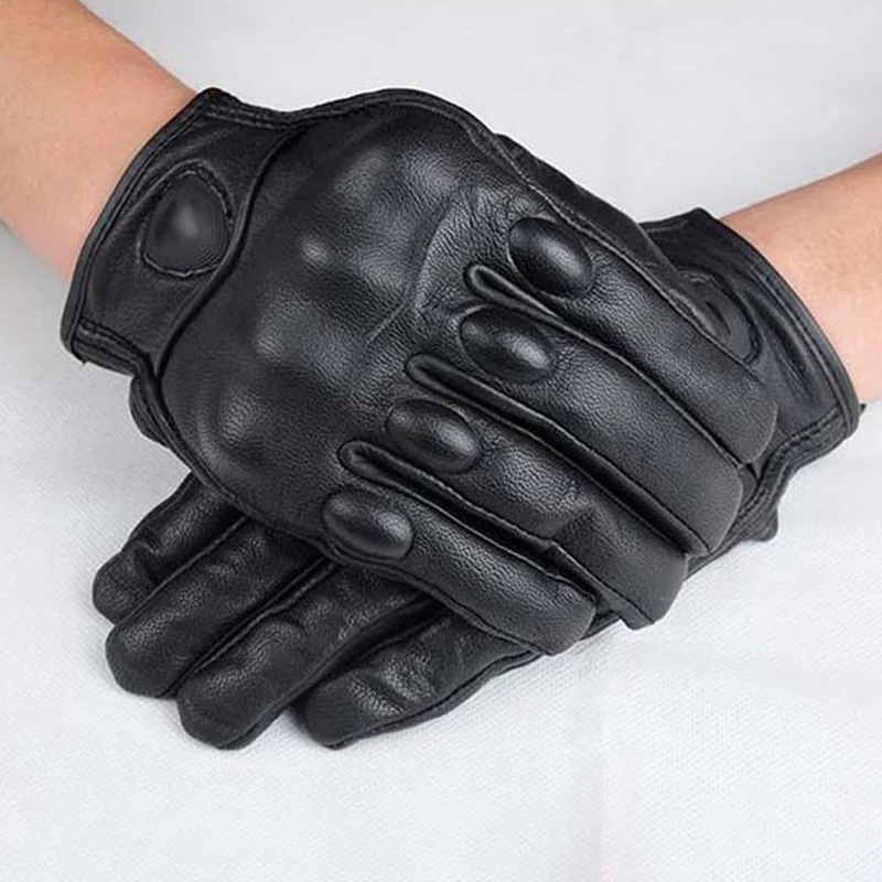 Guantes de moto de cuero genuino para hombre, guantes de equipo de carreras de carretera, color negro, blanco, verano e invierno, 1 par