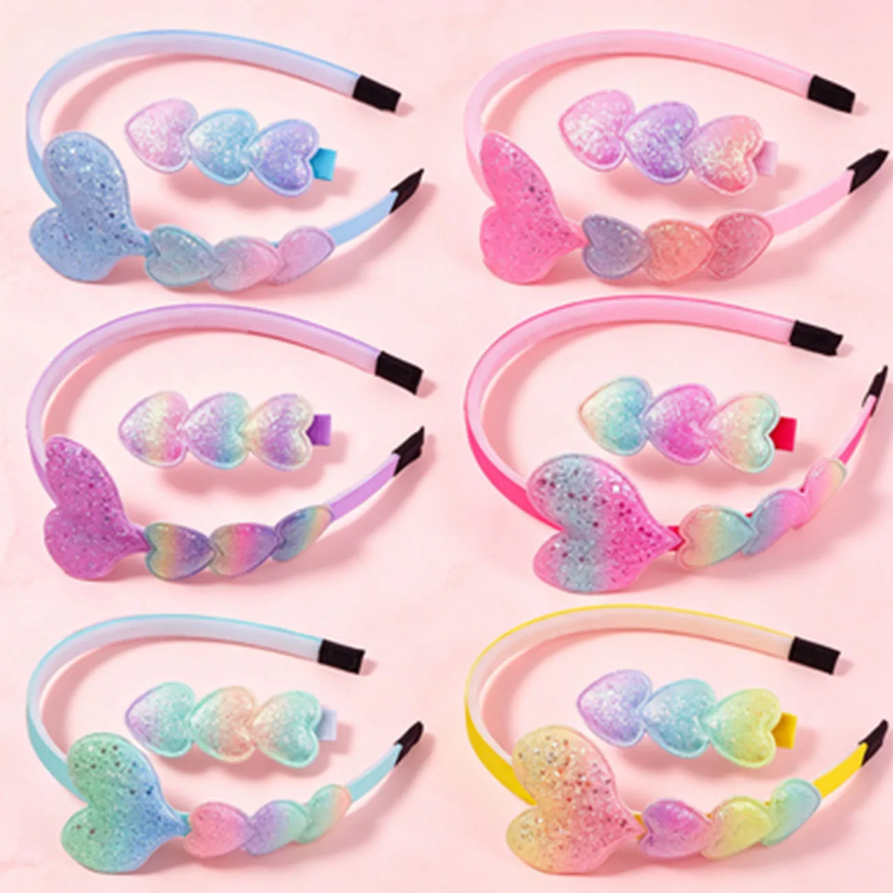 Glitter Heart Bow Headband Hair Clip Set Cute Hair Hoop Barrettes Girls Hair Accessories for Party Birthday Gift