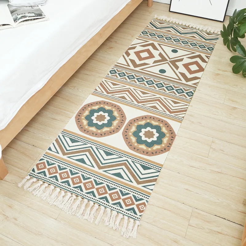 Indoor Floor Carpet for Living Room Bedroom Nordic Style Cotton Linen Handmade Tassel Carpets Washable Rug Rectangle 90X150CM